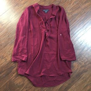3/$15 dark red lace up dress shirt